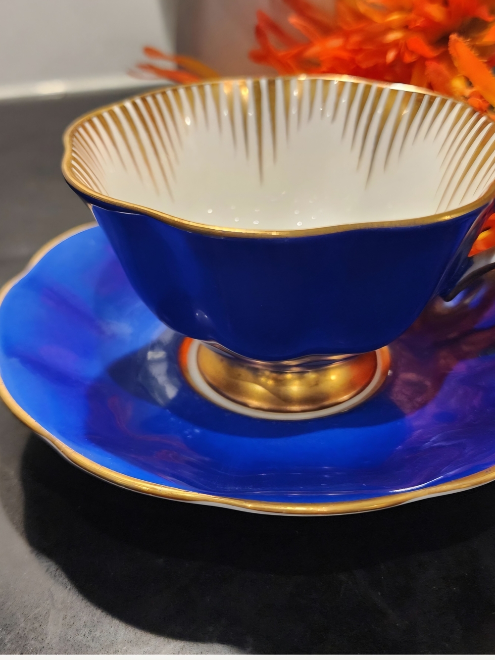 RARE Vintage Royal Albert Regal Series Cobalt Blue Teacup & Saucer Duo 3364